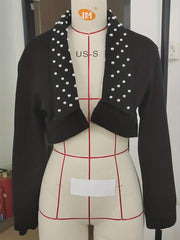 Goth Cyberpunk Denim Jacket Rivet Decor Long Sleeves Cropped Lapel