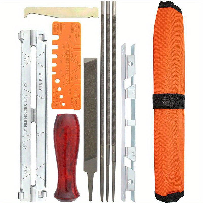Chainsaw Sharpener File Kit 10pcs Set 5/32, 3/16, 17/32 Wood Handle