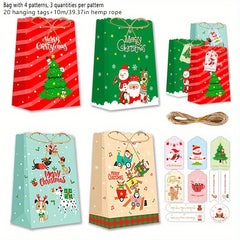 32pcs Christmas Paper Bags with Hanging Tag & Hemp Rope for Candy Packaging