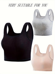 3pcs Ribbed Tank Tops Sleeveless Slim Fit Women's Lingerie