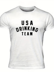 Drinking Team Men's Letter Print T-shirt Casual Stretch Tee