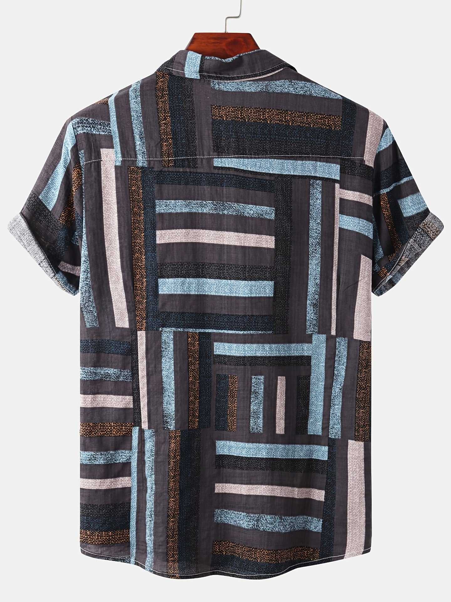 Men's Casual Stripe Pattern Short Sleeve Hawaiian Shirt