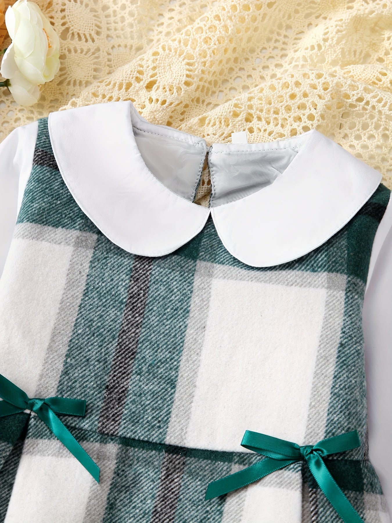 Preppy Plaid Round Collar Long Sleeve Dress For Girls