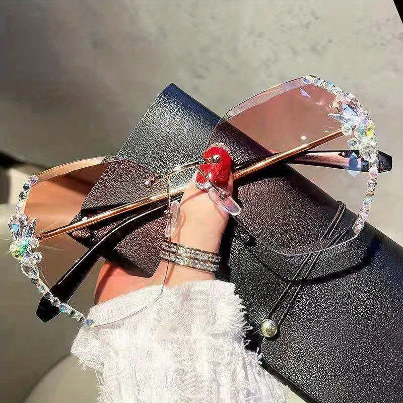 Rhinestone Rimless Sunglasses Gradient UV400