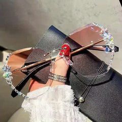 Rhinestone Rimless Sunglasses Gradient UV400
