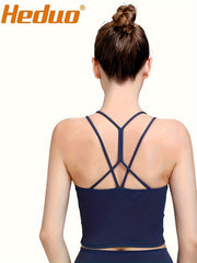 Criss Cross Back Sports Bra Chest Pad Workout Tank Top