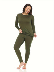 2Pcs Thermal Underwear Set Long Sleeve Top & Leggings Women's Activewear