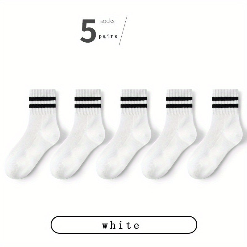 5 pairs Boys Casual Striped Sports Socks Breathable Mesh Crew Socks