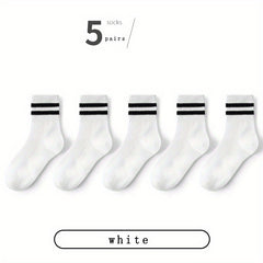 5 pairs Boys Casual Striped Sports Socks Breathable Mesh Crew Socks
