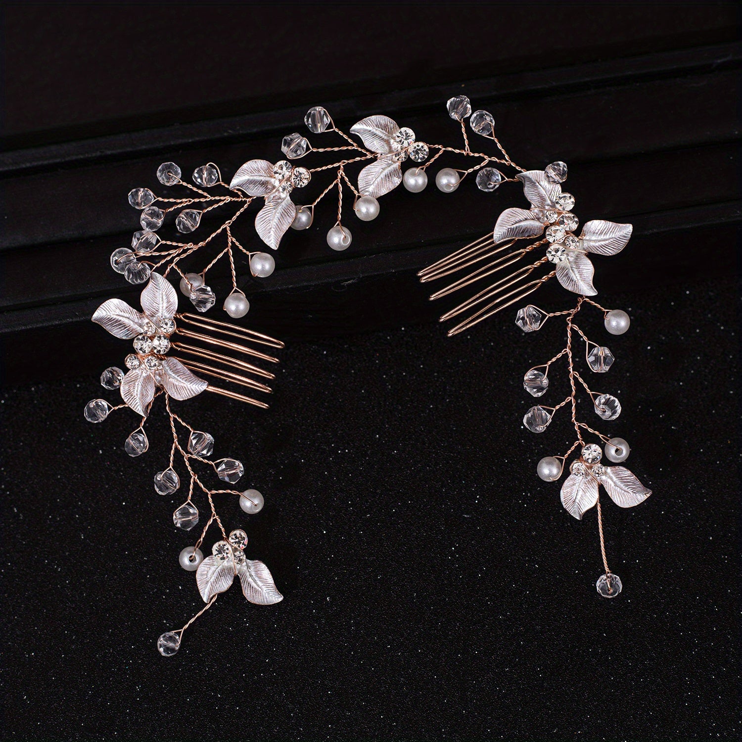 Bridal Golden Leaf Hair Vine Silver Hair Comb Rose Golden Leaf Hair Comb