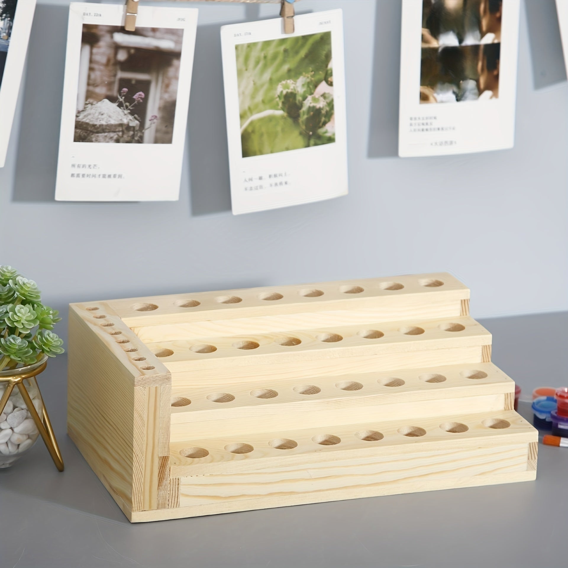Wood Paint Holder Paint Storage And Display Box Holds 32 Paint Bottle