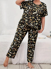 Dollar Print Pajamas Set Short Sleeve Top & Pants Money Graphic