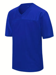 Men's American Football Jersey Mesh Rugby Shirt V Neck Short Sleeve Sports Top