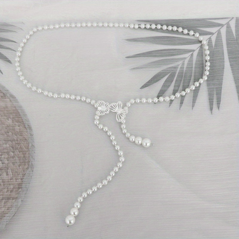 Pearl Waist Chain Adjustable Girdle Rhinestone Decor Dress Chain Belts