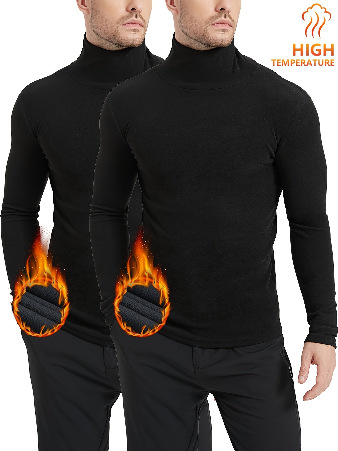 Men's Turtleneck Fleece Tops Thermal Compression for Winter