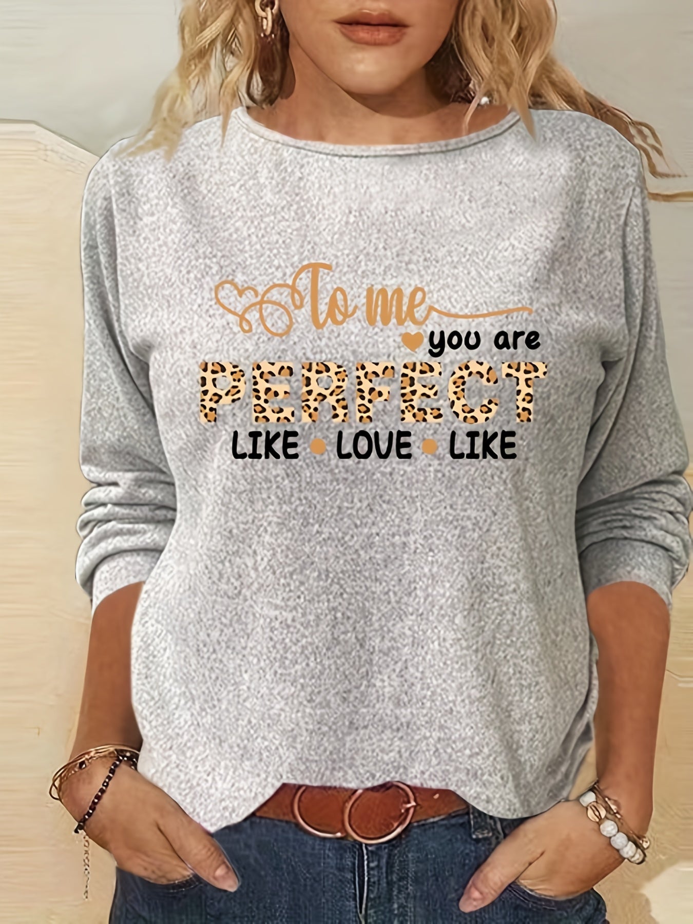 Letter Print Crew Neck T shirt Casual Long Sleeve T shirt Women's Clothing