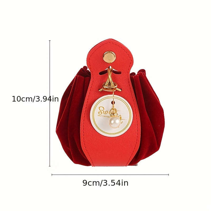 Velvet Gift Bags Drawstring Pouch with Pearl Charm