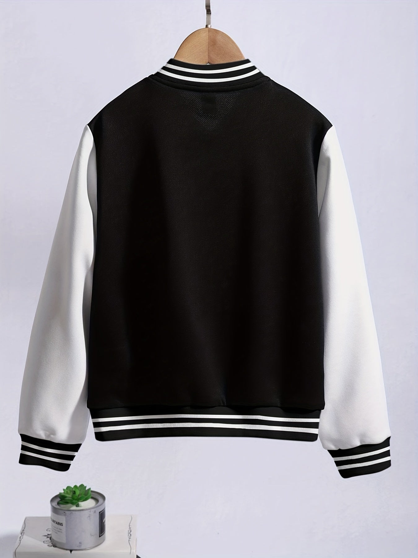 Youth Varsity Jacket Letter Snap Button Casual Baseball School Coat