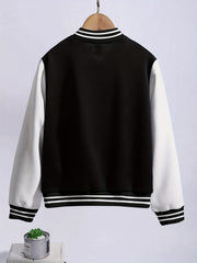 Youth Varsity Jacket Letter Snap Button Casual Baseball School Coat