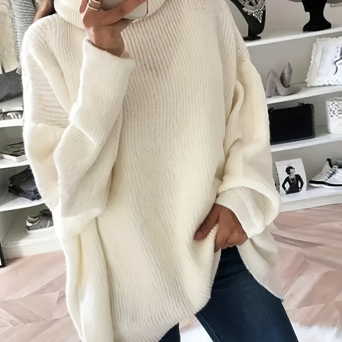 Solid Eyelash Long Sleeve Turtle Neck Jumper