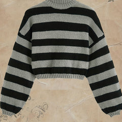 Y2K Striped Turtle Neck Sweater
