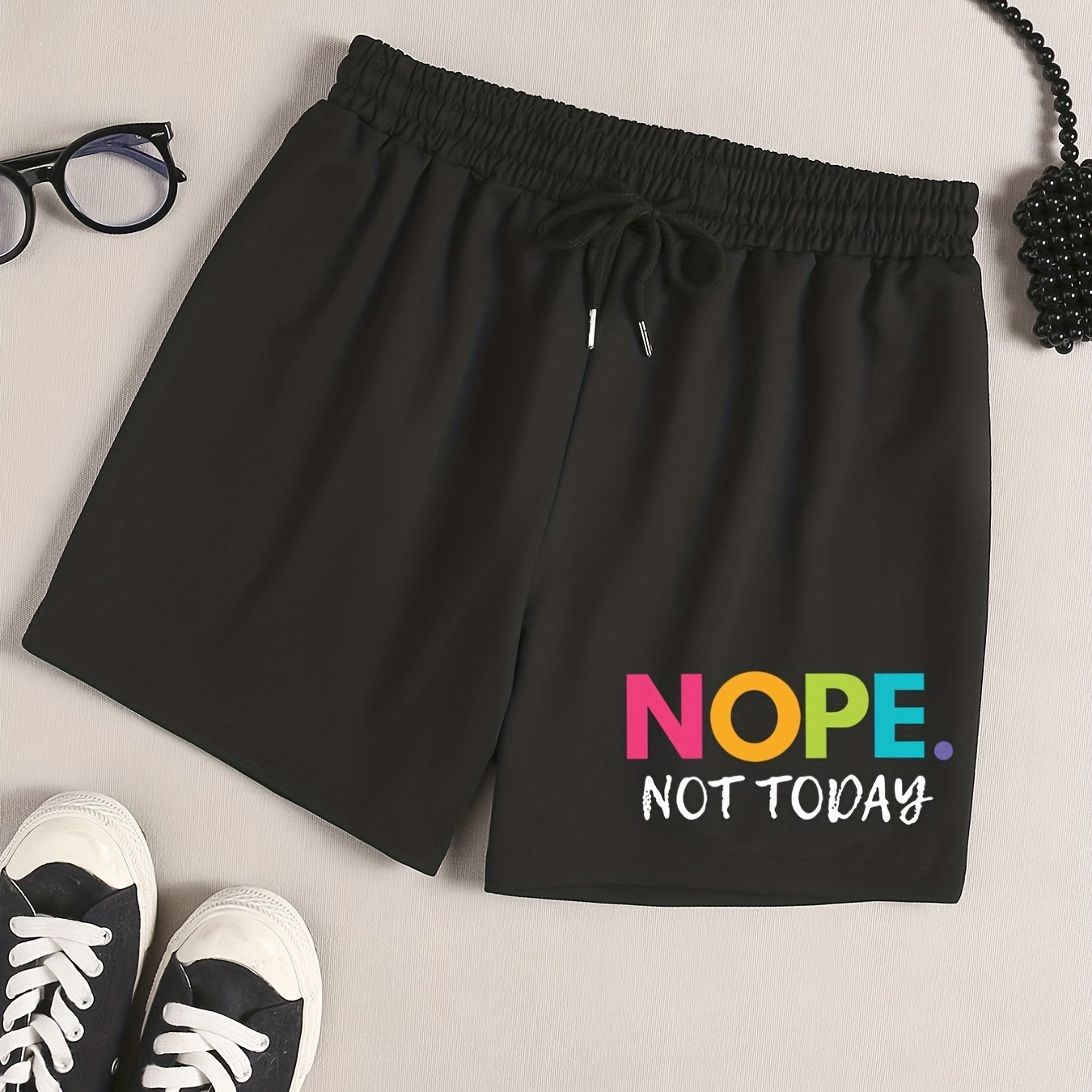 Slogan Print Sporty Pajama Shorts