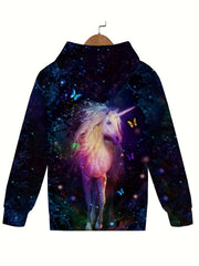 Unicorn Print Hooded Sweatshirt Kids Casual Hoodie