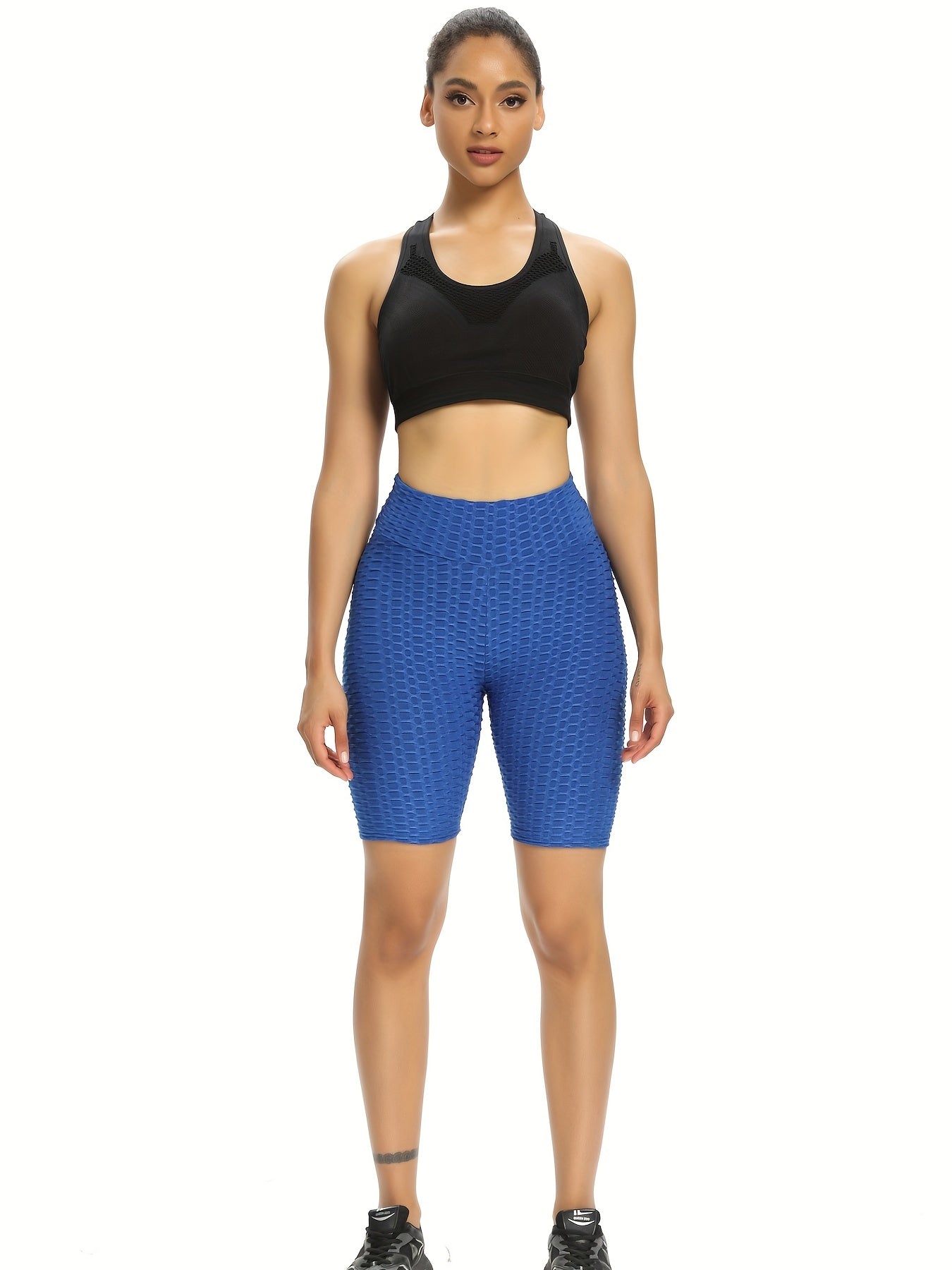 Women's Seersucker Knee Length Yoga Shorts Moisture Wicking