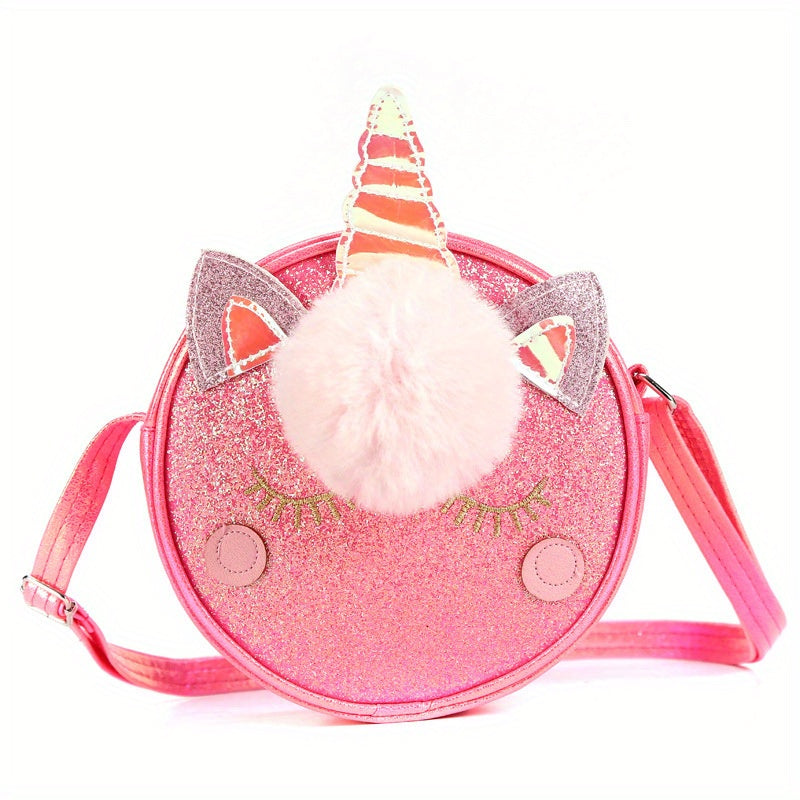 Kids Rainbow Glitter Shoulder Bag Round Crossbody Coin Purse