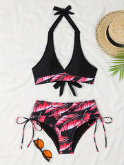 Tropical Leaf Print High Stretch Bikini Set