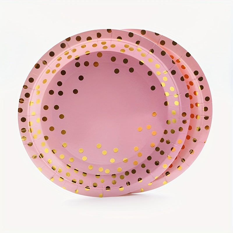 Pink & Gold Party Supplies - 17 Plates, Napkins, Knives, Spoons, Forks