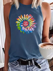 Sunflower & Letter Print Tank Top Women's Clothing