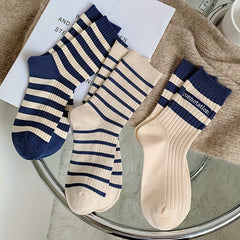 Striped Sports Socks Breathable College Style Women's Stockings