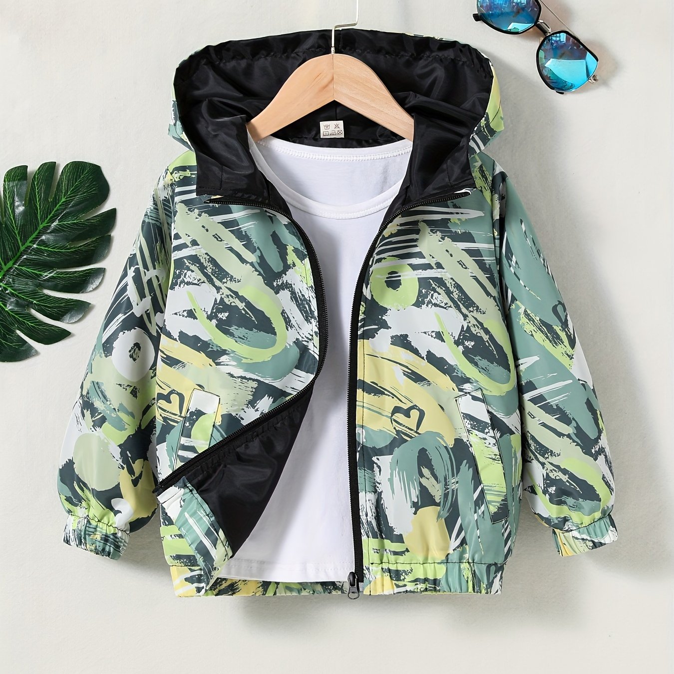 Camouflage Windbreaker Jacket Hooded Zipper Pocket Coat for Kids 4Y 7Y