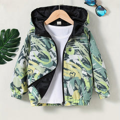 Camouflage Windbreaker Jacket Hooded Zipper Pocket Coat for Kids 4Y 7Y