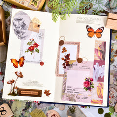 Vintage Floral Stickers Kit - Butterfly Mushroom Leaves