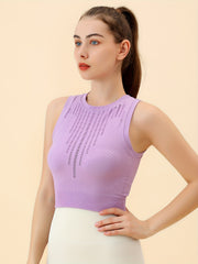 Hollow Out Sports Top Round Neck Sleeveless High Stretch Top