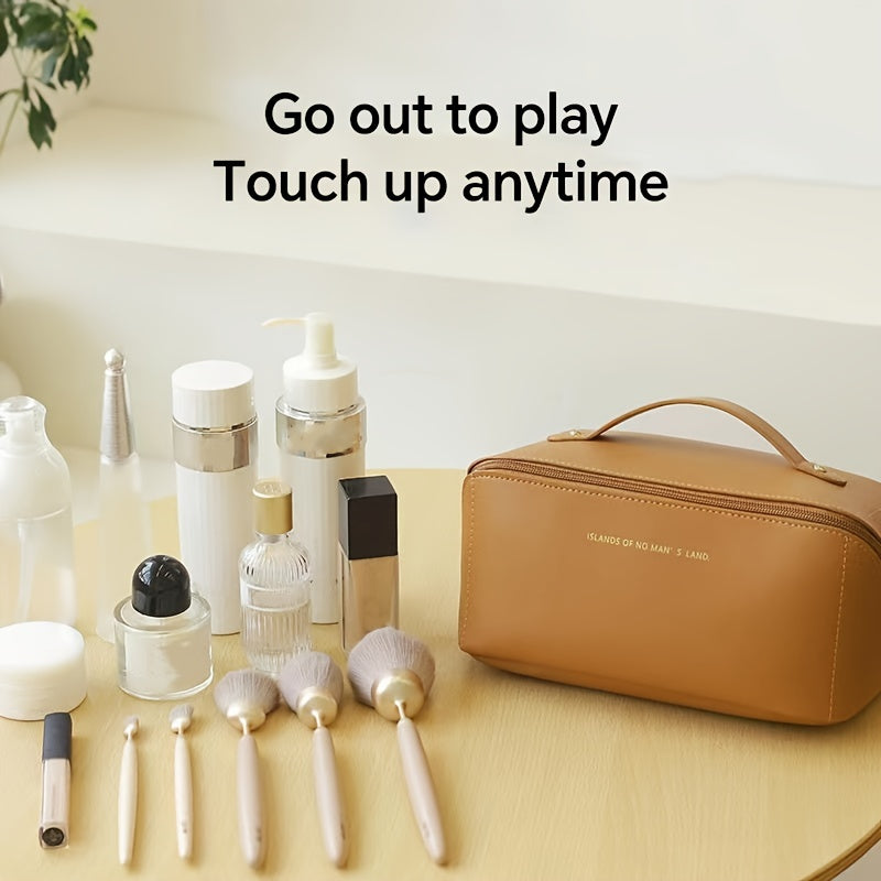 Large Capacity Travel Cosmetic Bag Leather Makeup Bag