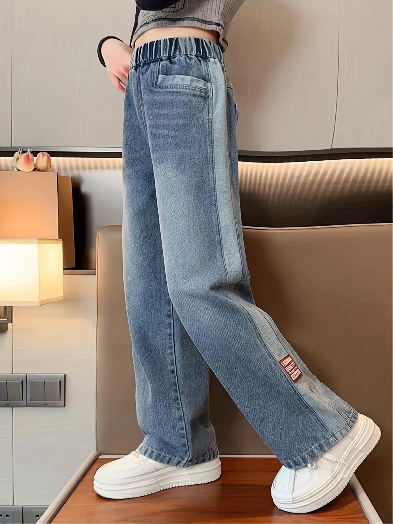 Girls' Wide Leg Jeans Spring Autumn Trousers Loose Straight Leg Western Style