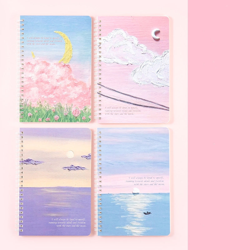4pcs A5 Coil Book Landscape Painting Art Notebook Stationery Diary