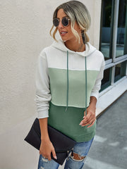 Block Drawstring Hoodie Long Sleeve Sweatshirt