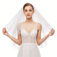 Bridal Wedding Veil Flocking Mesh Head Piece With Metal Comb
