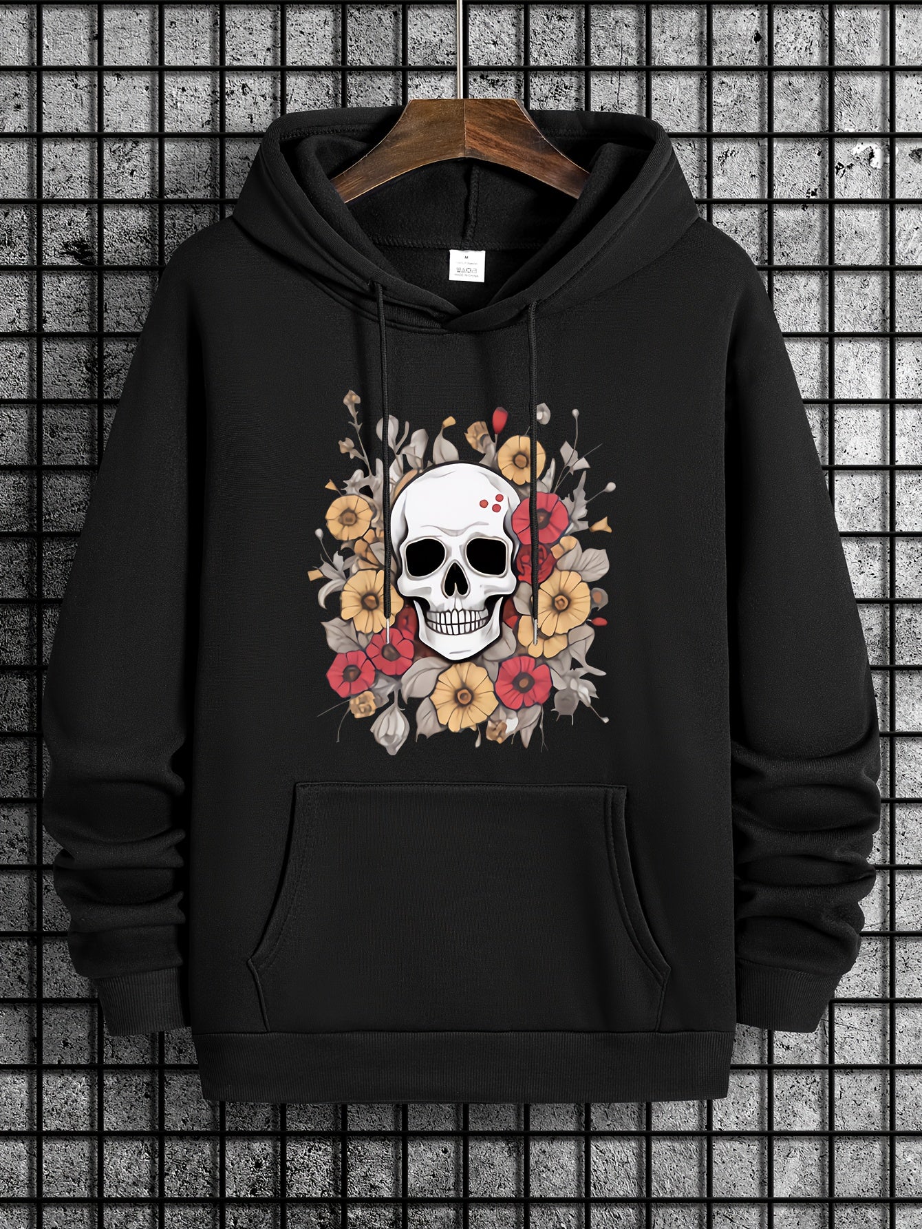 Skull Print Hooded Sweatshirt for Men