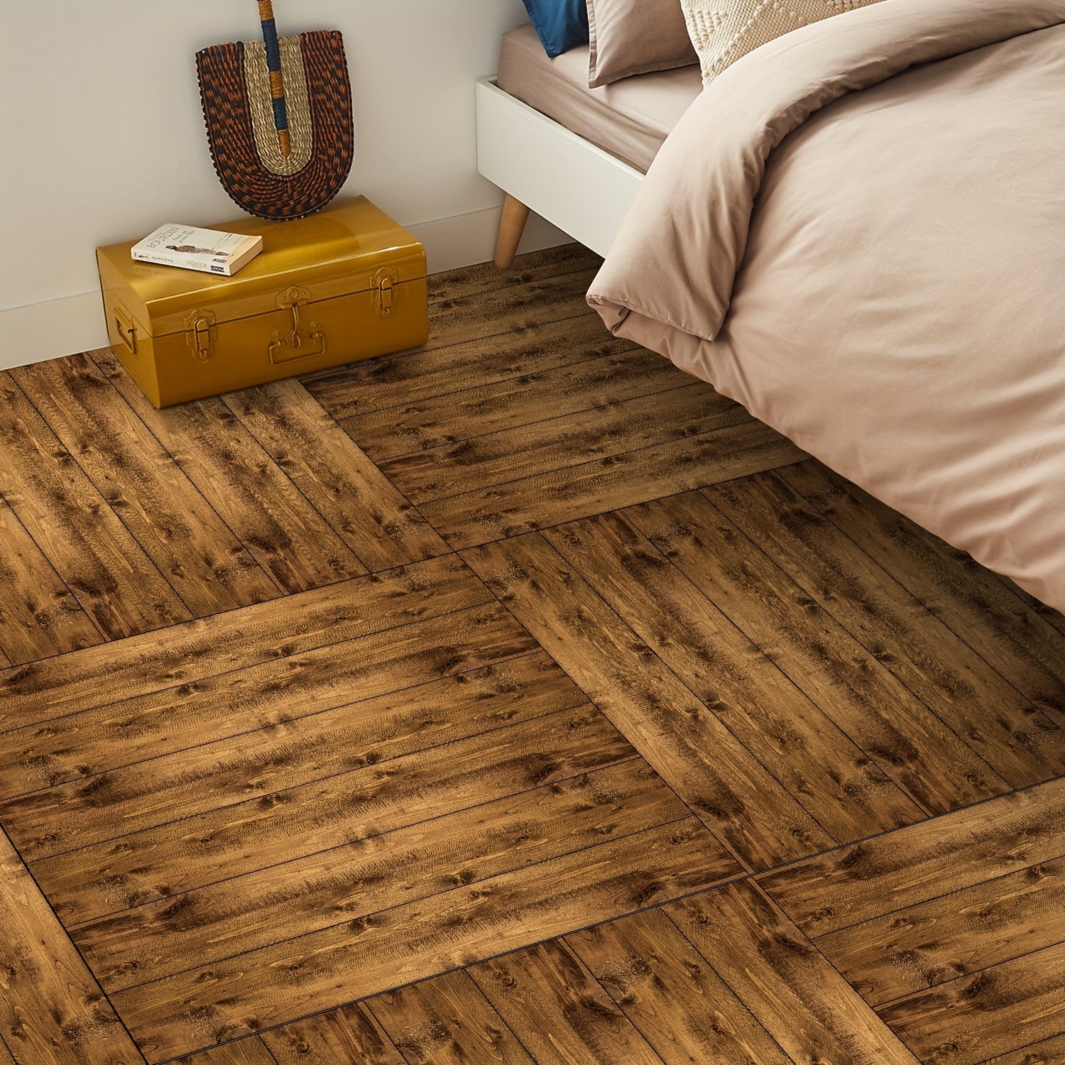 10pcs Grey Wood Floor Tiles - Waterproof & Easy to Install - 15x24cm