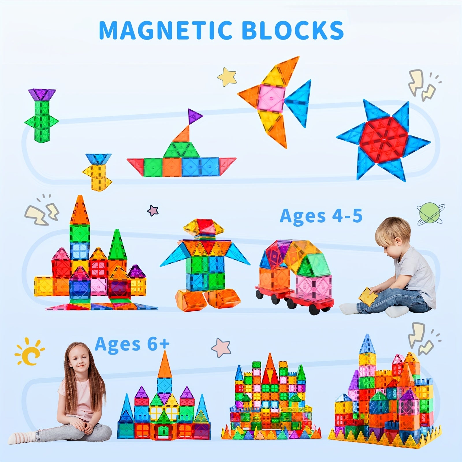 124pcs Magnetic Building Tiles Kids Toys 3D Magnetic Blocks Creativity Toys