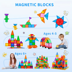 124pcs Magnetic Building Tiles Kids Toys 3D Magnetic Blocks Creativity Toys