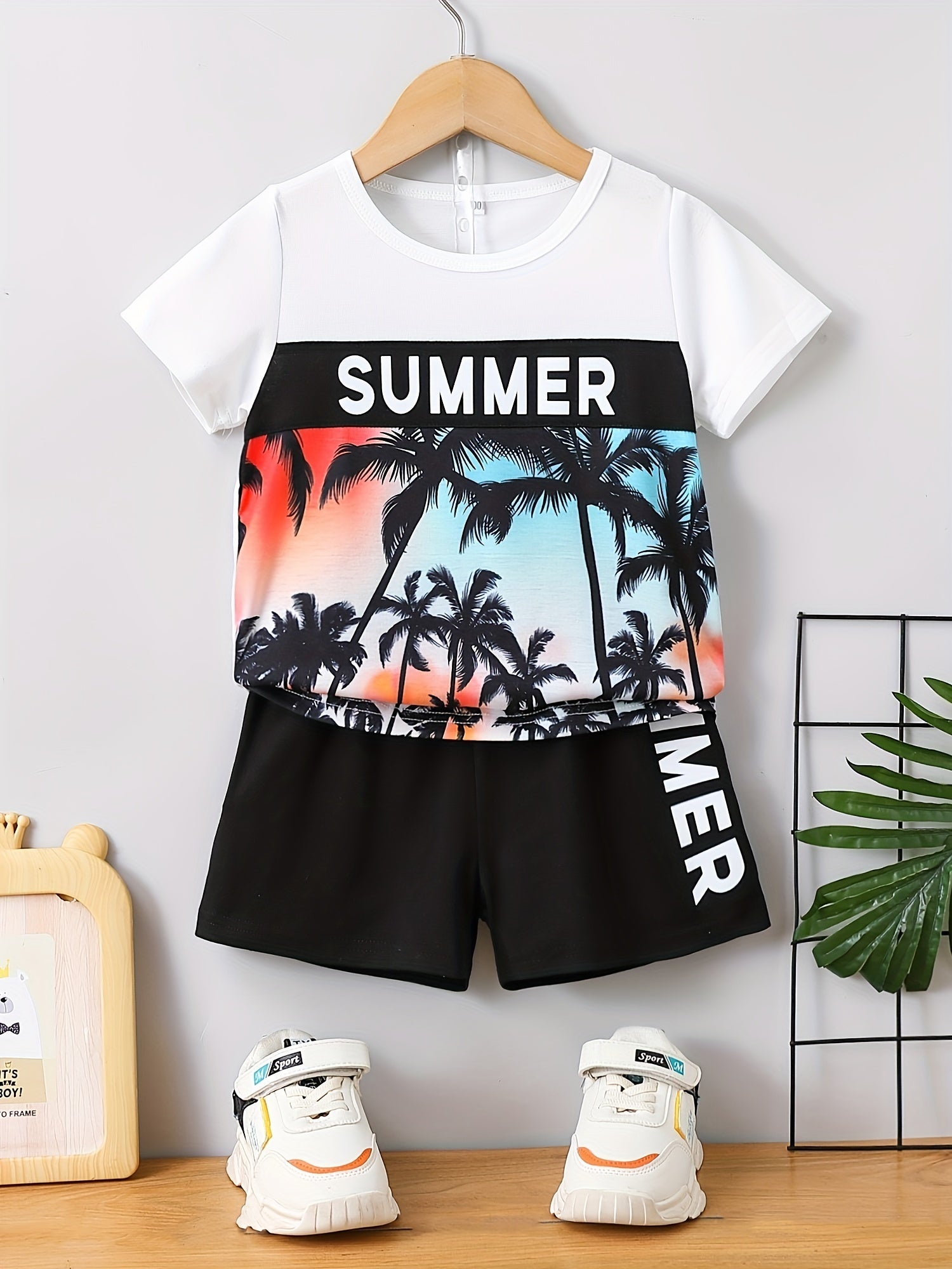 Boys Tie Dye Casual Outfit Round Neck T shirt & Shorts Kids Summer Clothes Sets