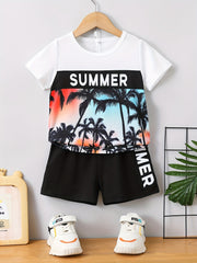 Boys Tie Dye Casual Outfit Round Neck T shirt & Shorts Kids Summer Clothes Sets