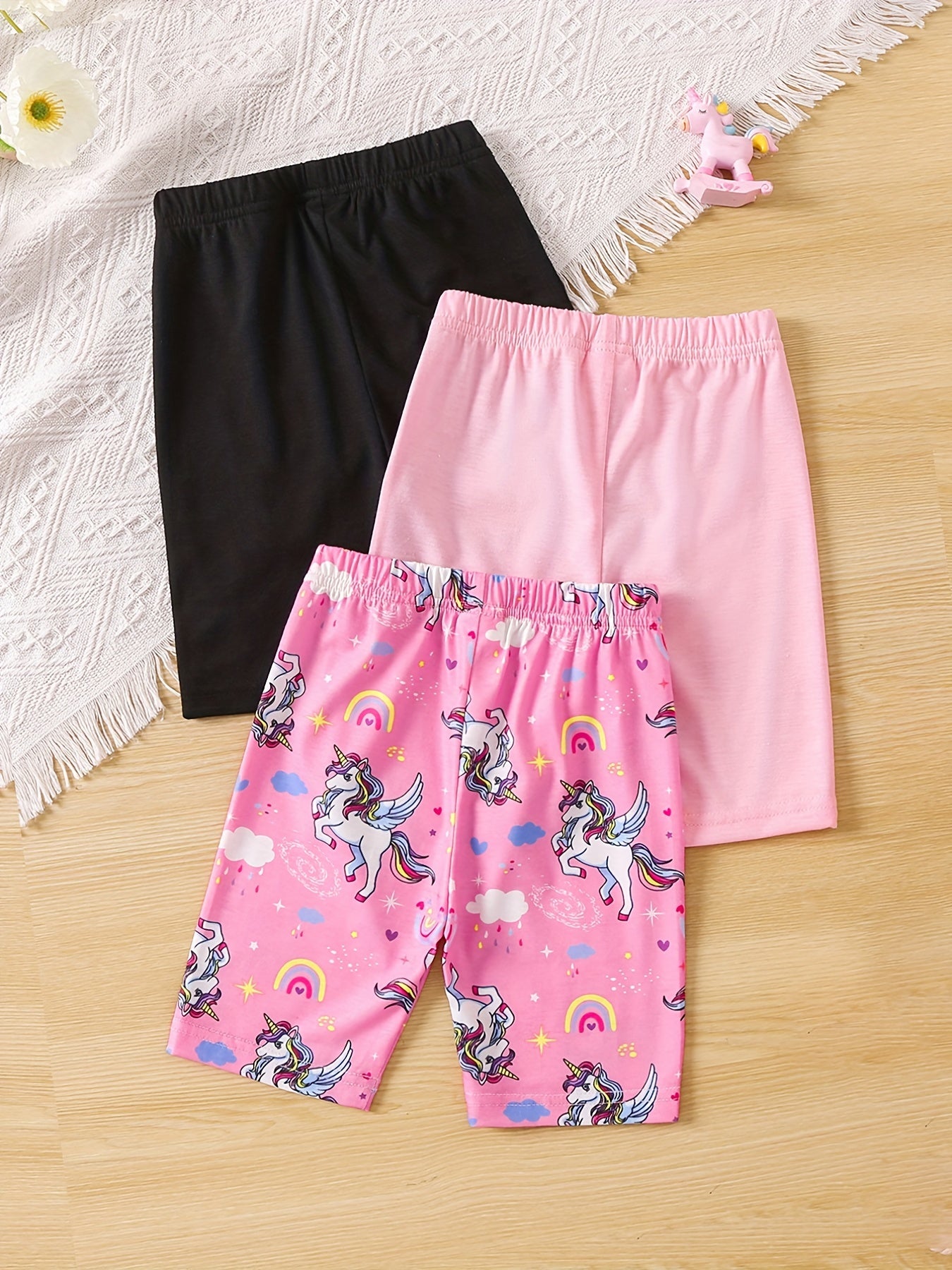 Girls Unicorn And Rainbow Print Quick drying Shorts For Summer