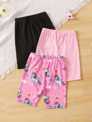 Girls Unicorn And Rainbow Print Quick drying Shorts For Summer